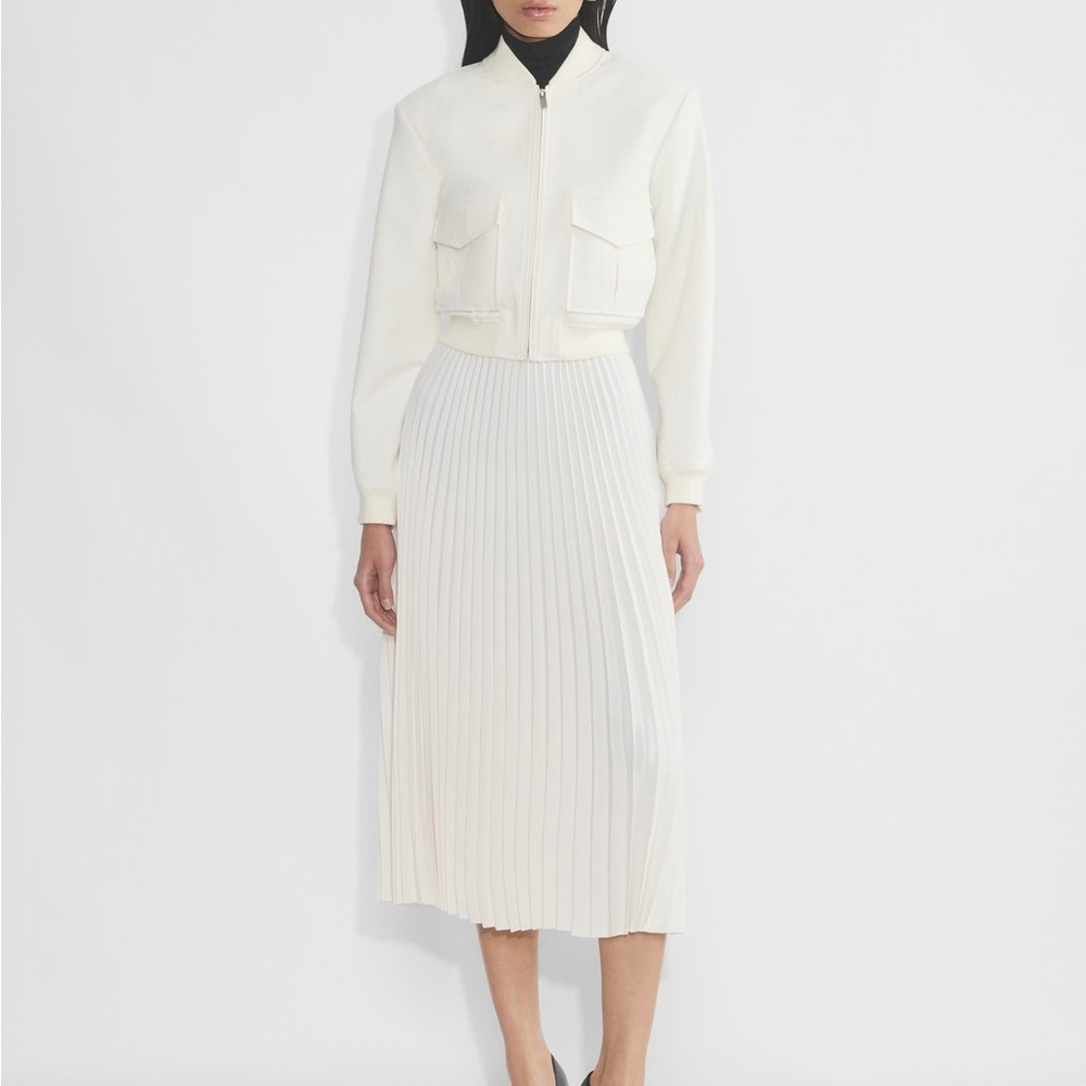 Aritzia Cream Pleated Midi Skirt